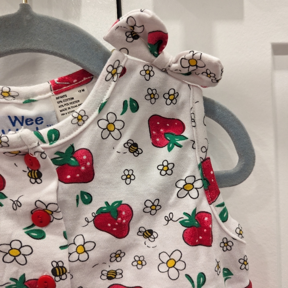 VINTAGE Wee Works baby girl strawberry ruffle romper 12 months - Picture 4 of 6